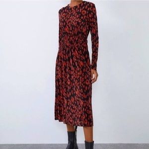 NWT ZARA Black and Red Leopard Maxi Dress, Small